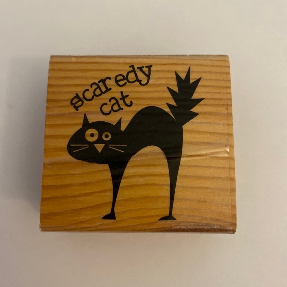 Craft Smart Scaredy Cat wood mounted rubber stamp New
